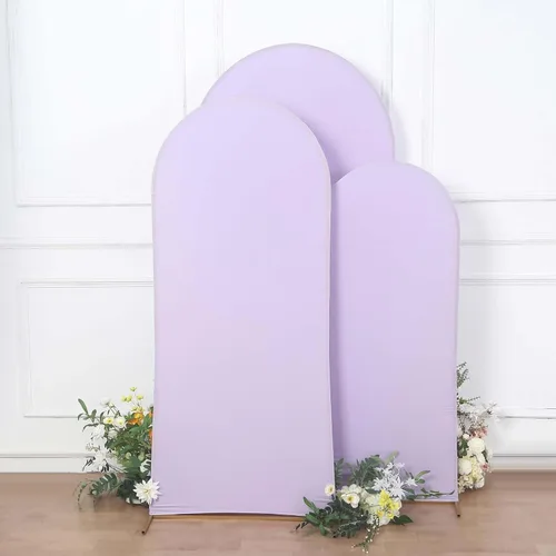 Miniatura 2 de Efavormart Juego de 3 Fundas de Arco de Boda de Spandex Lavanda Mate Ajustadas para Soportes de Telón de Fondo Chiara de Parte Superior Redonda