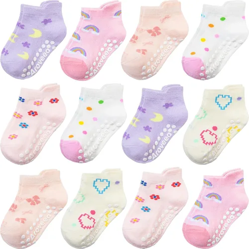 Miniatura 21 de Calcetines con Agarre Antideslizantes de Algodón para Bebés y Niños Pequeños, Niños y Niñas, Paquete de 12 Calcetines de Tobillo Lindos para Niños