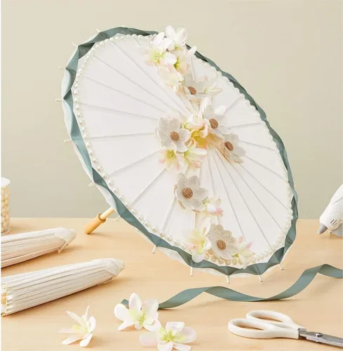 Miniatura 12 de Paraguas de bambú hecho a mano de 23 pulgadas de papel aceitado, paraguas de baile clásico chino japonés para bodas, fiestas, fotografía, disfraces