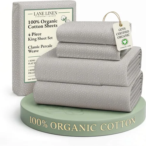 Miniatura 171 de LANE LINEN Sábanas 100% algodón orgánico para cama tamaño King, sábanas de percal suave, transpirables, de lujo, estilo hotelero, lavables a 09