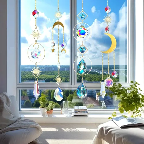 Miniatura 4 de Juego de 370 piezas de atrapasoles de cristal, lámparas de araña colgantes, piezas de prismas de arco iris, colgantes para colgar ventanas