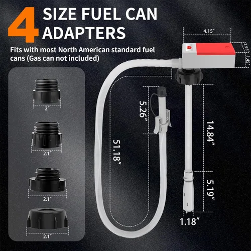Miniatura 4 de Bomba automática de transferencia de combustible con sensor de parada automática, bomba de gasolina portátil rápida y segura con 3 adaptadores