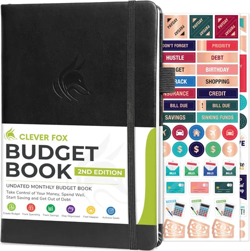 Clever Fox Budget Book 2.0 - Planificador de presupuestos simple para principiantes - Cuaderno financiero con seguimiento de gastos de dinero, Negro