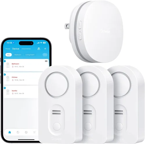 Govee - Paquete de 3 sensores WiFi de agua, detector de fugas de 100 dB, alarma ajustable y alertas en aplicación, alerta de fugas y goteo por