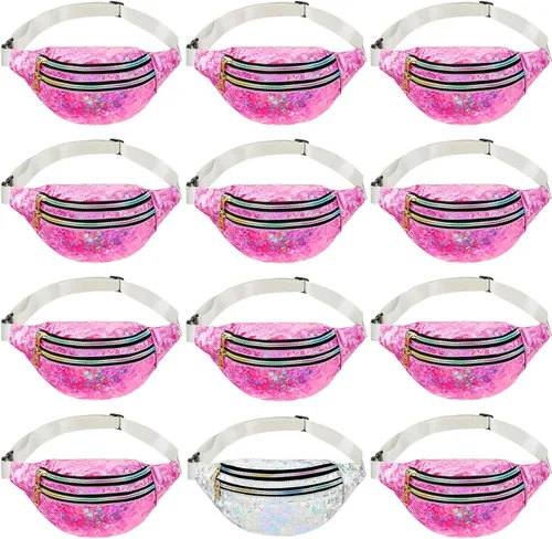 Miniatura 7 de Paquete de 12 riñoneras holográficas deportivas, impermeables, con lentejuelas, para mujeres, hombres, viajes, festivales, correr, senderismo