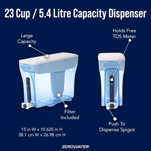 Miniatura 5 de ZeroWater - Paquete para principiantes, dispensador de 23 tazas de capacidad y paquete de 6 filtros de repuesto