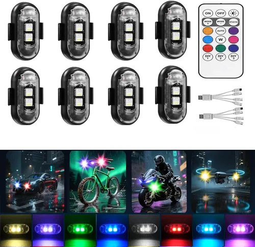 Miniatura 7 de Paquete de 6 luces LED inalámbricas estroboscópicas remotas 8 colores, anticolisión y resistente al agua Flash de emergencia para automóvil