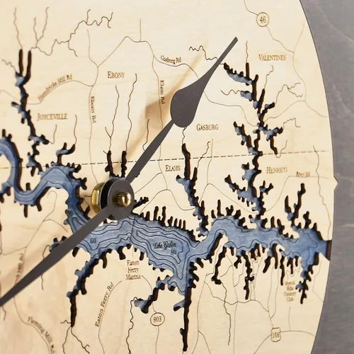 Miniatura 3 de Sea & Soul Lake Gaston Reloj náutico con mapa de madera 3D, reloj de profundidad de agua tallada en arte del lago, reloj de pared único, decoración
