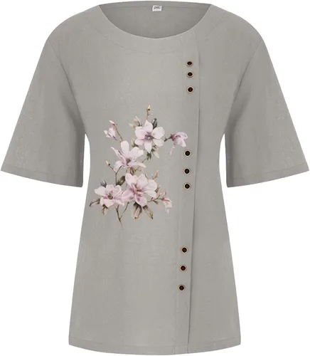 Miniatura 2 de ZIXZMD Oversized Tshirts Shirts for Women Cotton Linen Floral Printed Short Sleeve Loose Fit Crewneck Womens Tops