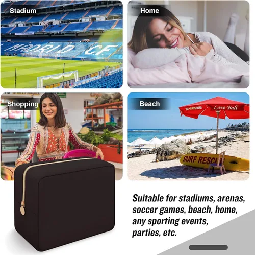Miniatura 6 de Iqimott Bolsa de Maquillaje Grande de Nylon, Estuche de Viaje Preppy, Bolsa de Cosméticos Grande Organizadora de Maquillaje de Nylon, Bolsa de Negro