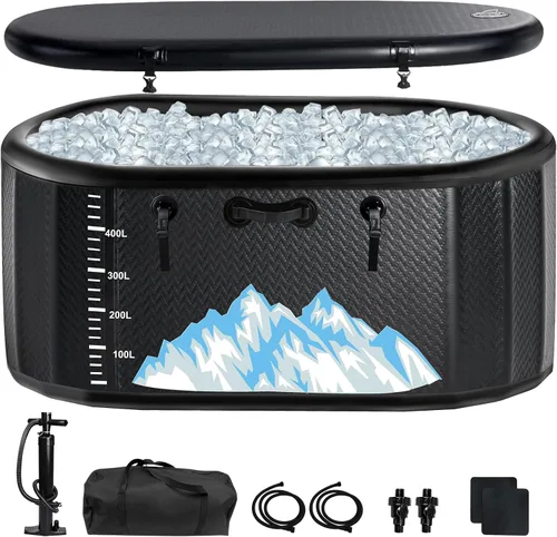 Miniatura 6 de Bañera de inmersión fría, 142 galones, 1 caballo de fuerza, bañera de hielo resistente para atletas con calor y frío, enfriador inflable portátil