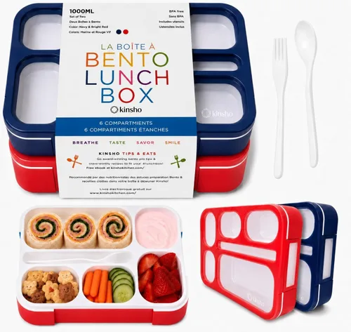Miniatura 14 de Bento - Juego de Lonchera para almuerzo o refrigerio, a prueba de fugas, con recipientes, para niños y adultos, libre de BPA, apto para microondas