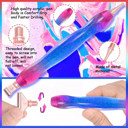Miniatura 3 de Praise V Do Kit de bolígrafo de pintura de diamante con 6 tornillos de punta de metal plateado de acero inoxidable, 6 placeres de plástico, 6 Azul