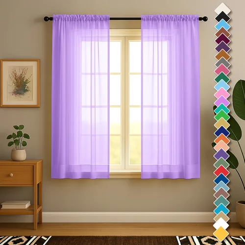 Miniatura 42 de YHSF Cortinas traslúcidas – Juego de 2 paneles para decoración del hogar – Elegantes cortinas de gasa sólida con bolsillo para barra