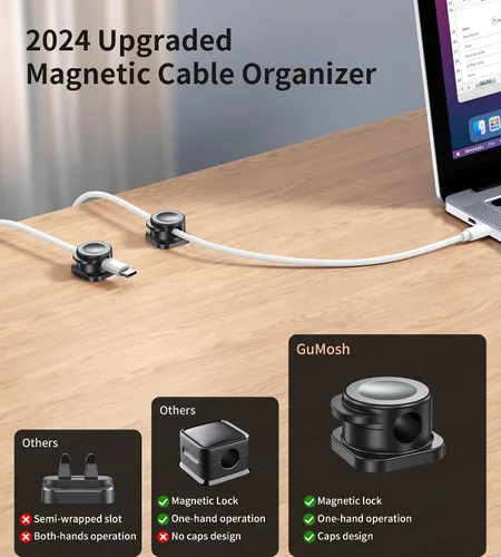Miniatura 2 de [16 piezas] Organizador de cables, clips magnéticos para cables, organizadores de cables con adhesivo mejorado, organizador de escritorio