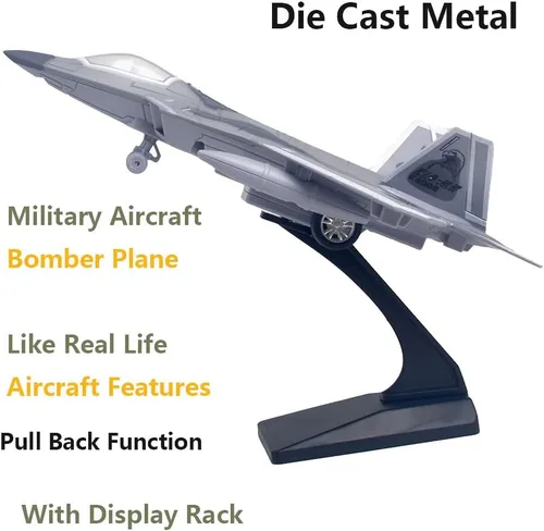 Miniatura 6 de Ailejia Diecast F 22 Fighting Falcon Avión Modelo Militar Avión Tire hacia atrás con luces y sonidos Fighter Jet Juguetes para niños F 22 Gris