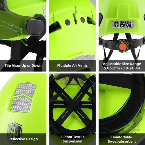 Miniatura 5 de CASCO DE SEGURIDAD CON VISERA Y OREJERAS BLUETOOTH GREEN DEVIL Casco Duro de Trabajo con Protección Completa, Ventilado, Casco de Construcción ANSI
