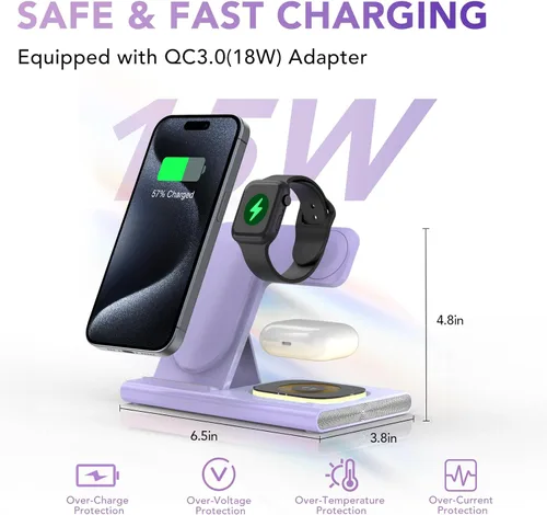 Miniatura 38 de Estación de carga 3 en 1 para iPhone 17 - Cargador inalámbrico para productos Apple para iPhone 17 16 15 14 13 12 11 Pro Max - Estación de carga Azul