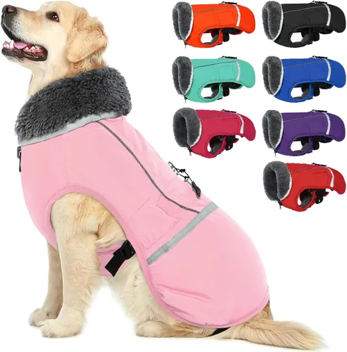 Miniatura 14 de QBLEEV Abrigo cálido para perro, chaqueta reflectante para perro, abrigo de invierno impermeable para perro, cuello alto, ropa de perro para clima