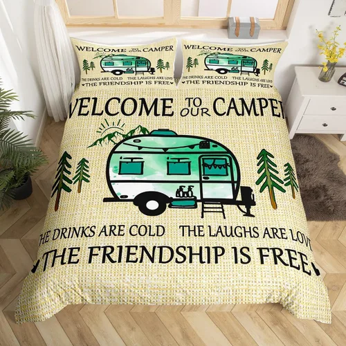 Miniatura 19 de Juego de funda de edredón con reglas de campamento, tamaño Queen para niños, funda de edredón rústica para campamento (sin edredón), funda de Multi