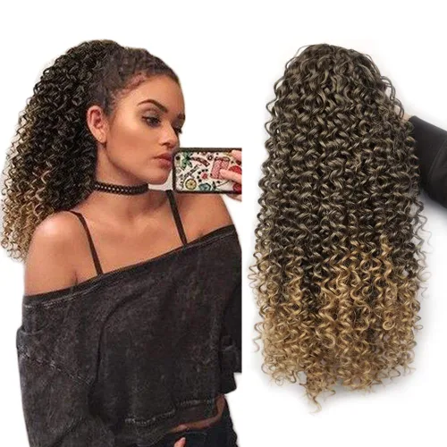 Miniatura 8 de Cola de caballo con cordón para mujeres negras, rizado de 16 pulgadas, extensiones de cola de caballo negro natural (1b)