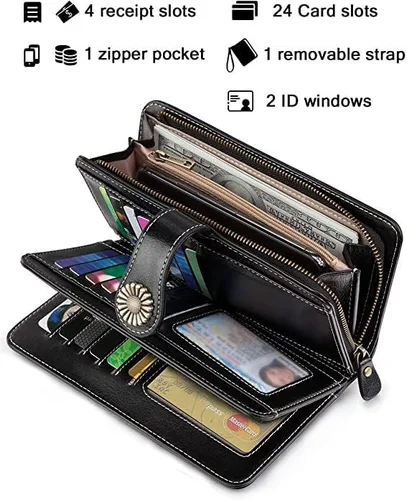 Miniatura 3 de Large Capacity RFID Blocking Genuine Leather Wallets for Women with Wristlet Trifold Ladies Billfold with Zipper by UMODE