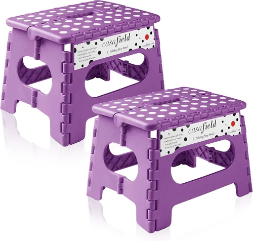 Miniatura 15 de Casafield Taburete plegable de 9 pulgadas con asa (juego de 2), negro, taburete de plástico plegable portátil para niños y adultos, uso