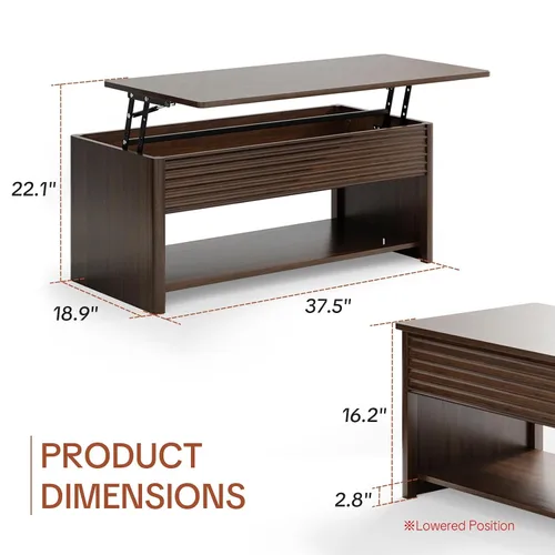 Miniatura 2 de Mesa de centro con parte superior acanalada para sala de estar, mesa de centro pequeña con almacenamiento de elevación hidráulica, gran capacidad