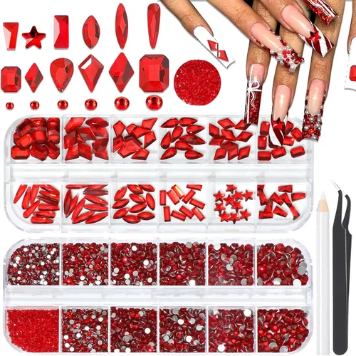 Miniatura 32 de 3520 diamantes de imitación de uñas color dorado champán para uñas, multiformas con parte trasera plana, diamantes de imitación redondos