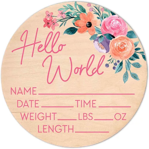 Miniatura 15 de Letrero de recién nacido "Hello World" - Placa de anuncio de nacimiento con nombre de bebé para hospital - Accesorio para fotos - Decoración