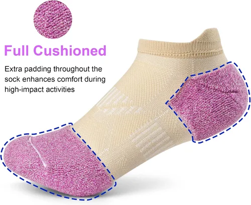 Miniatura 3 de Calcetines tobilleros para mujer, atléticos, de corte bajo, de compresión, acolchados, 5 pares