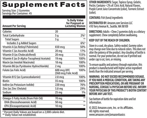 Miniatura 5 de Amazon Basics - Gomitas prenatales y DHA, sabor a frambuesa y limón, 90 unidades (anteriormente Solimo)