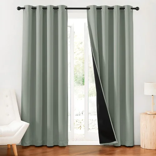 Miniatura 15 de RYB HOME Cortinas 100% opacas con forro blanco, cortinas de lino natural, cortinas de servicio Haeavy Duty, tratamiento de ventana con aislamiento