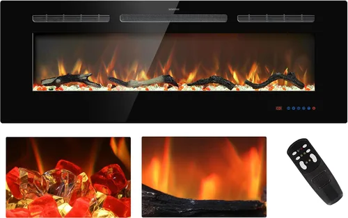 Insertos de chimenea eléctrica de 50 pulgadas, chimenea eléctrica empotrada y de pared, chimenea lineal con termostato, pantalla táctil y control