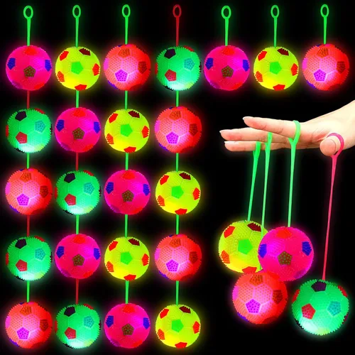 Miniatura 7 de Wettarn Paquete de 24 bolas de punta iluminadas para niños de 2.6 pulgadas con luces LED, bolas hinchables a granel, bolas sensoriales intermitentes