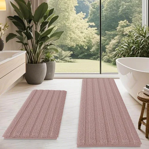 Miniatura 78 de ACCUMTEK - Juego de alfombras de baño a rayas beige de 3 piezas, ultrasuaves, antideslizantes de chenilla, alfombras de baño mullidas y absorbentes