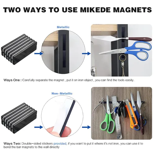 Miniatura 7 de Mikede - Imanes de tierras raras - Paquete de 6 potentes imanes de neodimio en barra negros con adhesivo doble cara, para garaje, cocina, ciencia