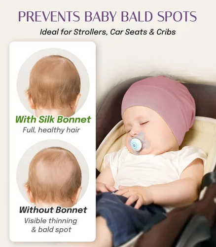 Miniatura 7 de OLESILK Gorro de Seda para Bebé de 0-6 Meses - Gorro de Cabello para Niños Pequeños de Seda de Morera 100%, Gorro de Noche Ajustable para Dormir