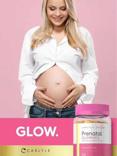 Miniatura 6 de Carlyle Gomitas prenatales con DHA y ácido fólico, 60 gomitas Suplemento multivitamínico y mineral para mujeres Sabor a fruta Sin OMG, sin