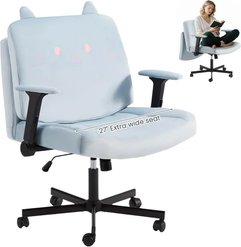 Miniatura 11 de HOMREST Silla cruzada con brazos y ruedas, silla de oficina de patas cruzadas de tamaño grande con asiento extra ancho y cojín de respaldo flexible