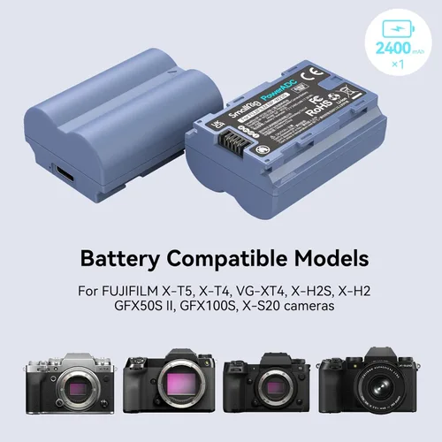 Miniatura 4 de SMALLRIG Batería USB-C de repuesto de 2400 mAh para Fujifilm NP-W235, 2.5H completamente cargada, para Fuji X-T5, X-T4, GFX100S, para Fujifilm X-T5