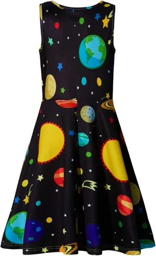 Miniatura 3 de uideazone Vestido sin mangas para niñas, cuello redondo, estampado floral, vestido casual para fiesta en casa, playa, 4-12 años