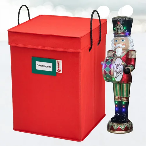 Miniatura 9 de Caja de almacenamiento coleccionable de cascanueces y figuras navideñas, almacena cascanueces de hasta 9 a 16 pulgadas de alto, adornos y más, Rojo