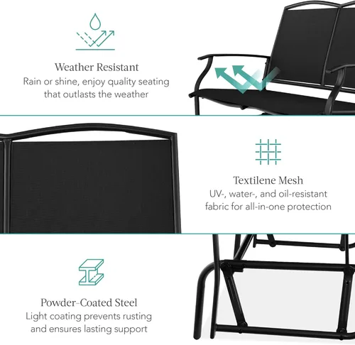 Miniatura 5 de Best Choice Products Columpio Deslizante de Patio Exterior para 2 Personas, Banco Loveseat Mecedor de Acero para Terraza, Porche con Tela Textilene
