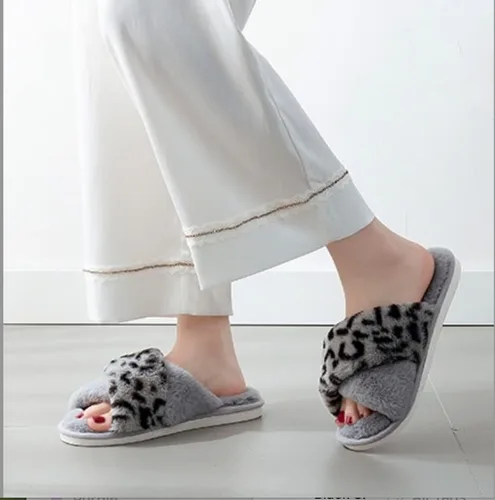 Miniatura 5 de AyAy - Pantuflas peludas con banda cruzada para mujer, para casa, esponjosas, cálidas, de invierno, dormitorio, espuma viscoelástica