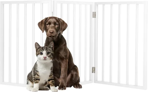 Miniatura 3 de Puerta para Mascotas - Valla Plegable para Perros de 4 Paneles para Interiores para Escaleras, Pasillos o Puertas - Puertas para Perros Marrón