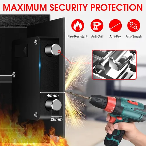 Miniatura 3 de 1.6 pies cúbicos Caja de seguridad a prueba de fuego para documentos del hogar, caja de seguridad digital antirrobo con teclado electrónico y llave