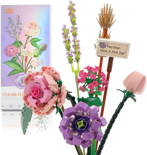 Miniatura 11 de MEIEST Mini bloques de construcción, ramo de flores, conjunto de modelo de plantas, flores artificiales creativas de bricolaje, colección botánica