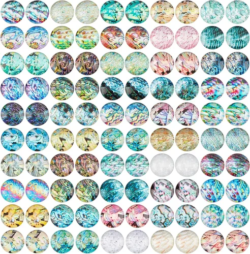 Miniatura 8 de PH PandaHall Cabujones de cristal de concha de 0.984 in, 50 estilos, azulejos de concha de mar, cabujones junto al mar, mosaico de conchas de mar