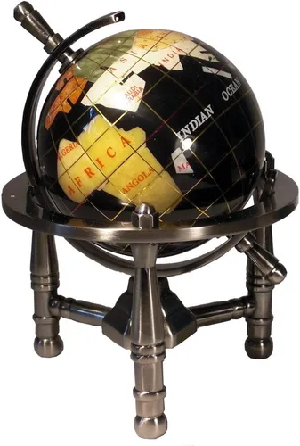 Unique Art Black Onyx Ocean - Mini globo del mundo de 6 pulgadas con trípode plateado